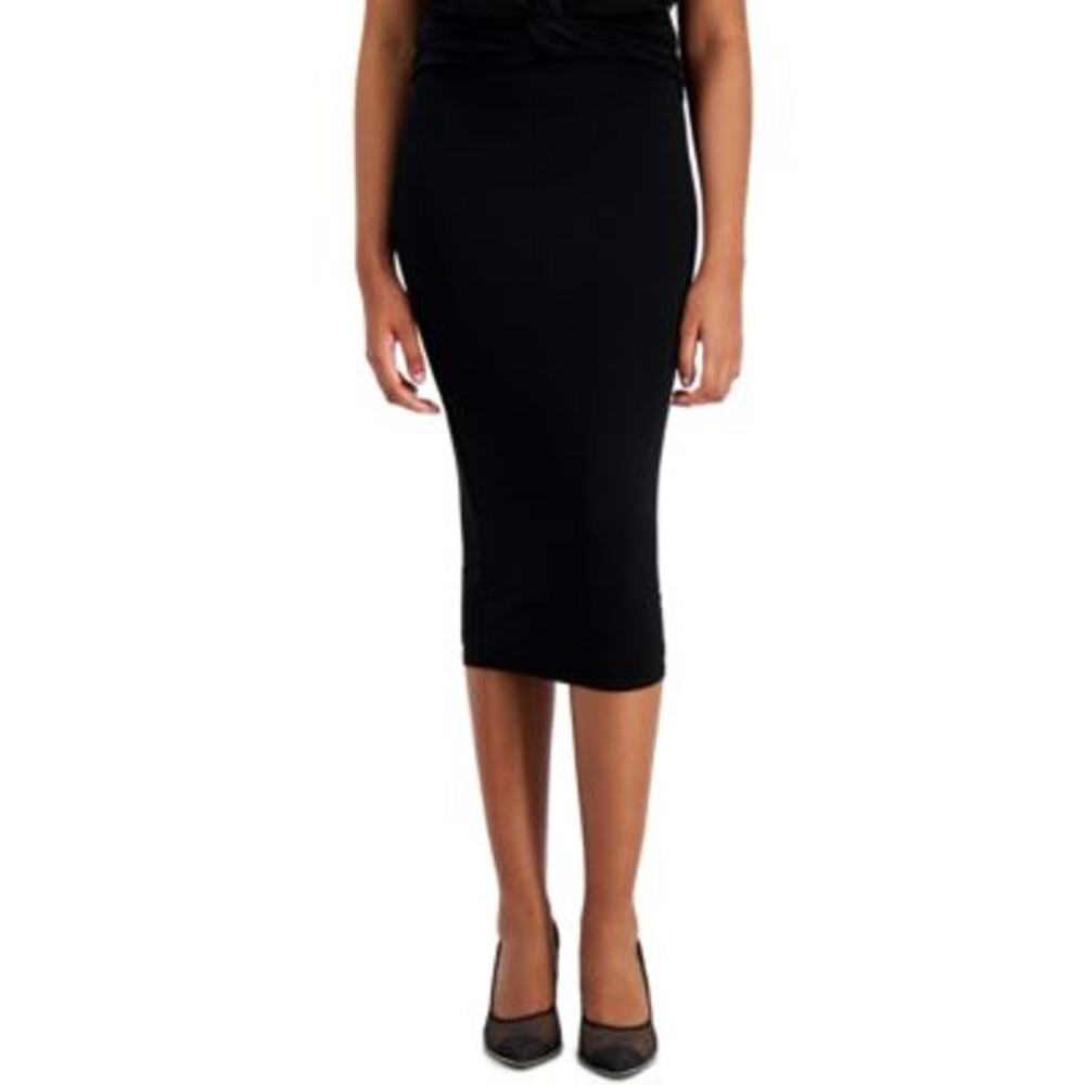 Bar III Women's Petite Jersey-Knit Fitted Midi Bodycon Skirt in Deep Black